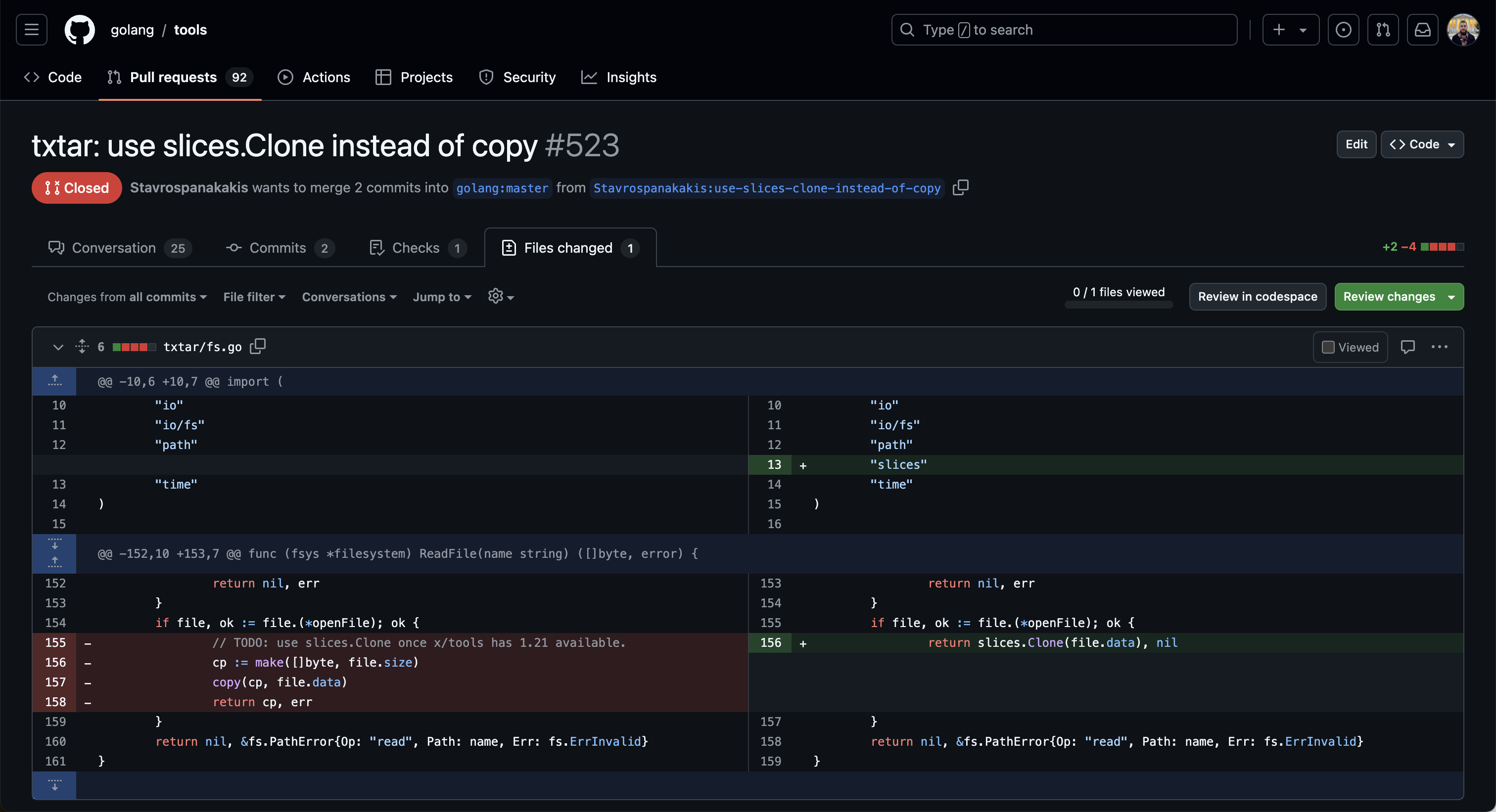 Golang/tools pull request